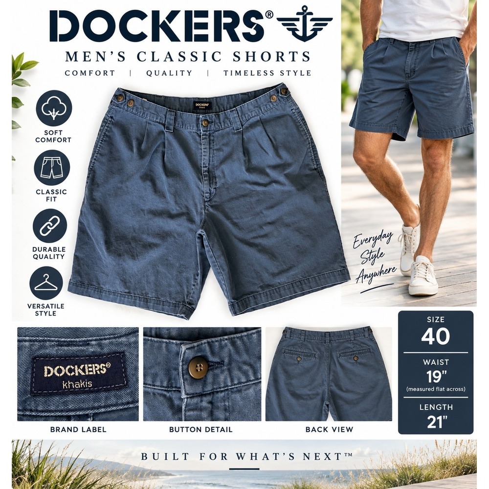 Dockers Khakis Men's Shorts Size 40 Navy Blue 100% Cotton Chino Casual Golf
